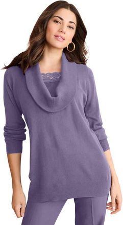 Roaman's Plus Size Lightweight Cowl Neck Sweater With Lace Trim in Classic Red at Nordstrom, Size Medium