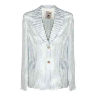 Semicouture Blazers, female, Blue, Size: L Single-breasted Linen Blazer