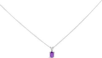 House of Brilliance 14K Gold 6x4MM Oval Shaped Gemstone Solitaire Pendant Necklace in Purple Amethyst | White at Nordstrom