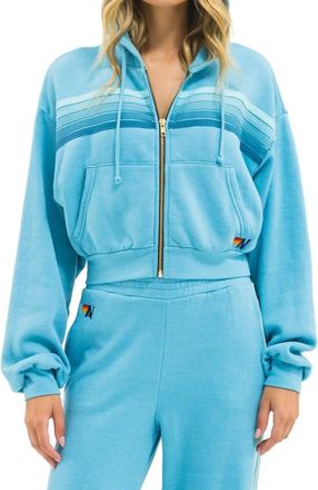 Aviator Nation 5 Stripe Zip Hoodie In Aquamarine/aqua