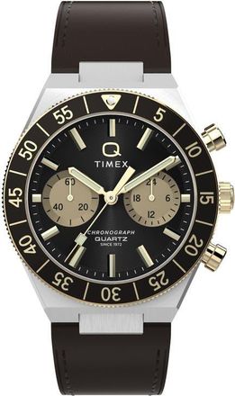 Timex Continental Leather Strap Watch, 40mm in Silver-Tone at Nordstrom