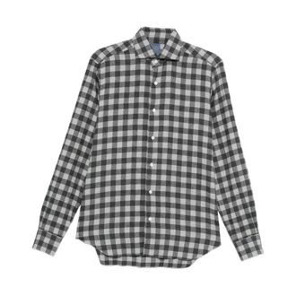 Barba Geruite Knoopshirt Zwart Wit - Heren - Casual Overhemden - Veelkleurig - M - Katoen - Overhemden