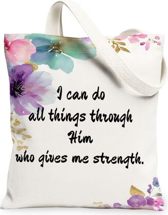 Generic Floral Canvas Tote Bag, Vintage Flower Pattern Reusable Grocery Bag, Lightweight Washable Shoulder Strap Canvas for Gym Out, White, 13x15 Inch