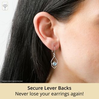 MAX + STONE 925 Sterling Silver Round Gemstone Leverback Drop Hoop Earrings