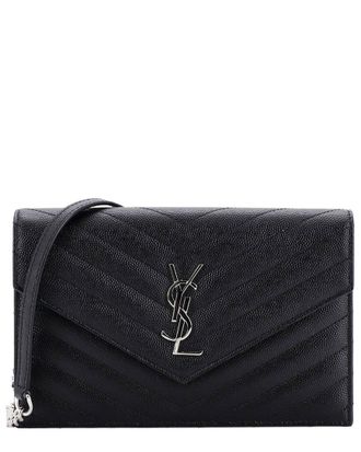 Saint Laurent Classic Monogram Wallet On Chain Matelass&eacute; Chevron Small (Authentic Pre-Loved)
