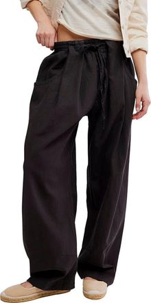Free People Chambers Drawstring Linen & Cotton Pants in Black at Nordstrom, Size X-Small