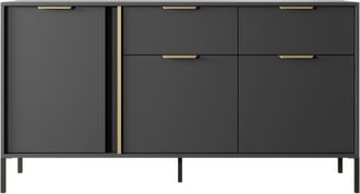 AKL FURNITURE Cómoda efecto madera Negro y Dorado