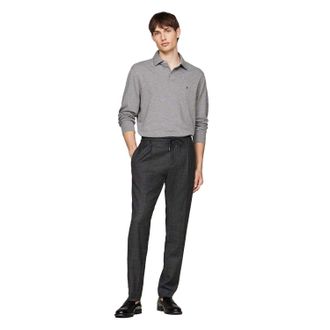 Tommy Hilfiger Herenpolo met lange mouwen en logo (Medium Grijs)
