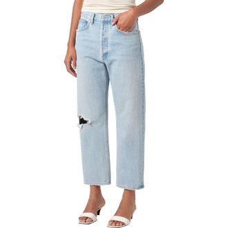 A Gold E 90s Ripped Mid Rise Crop Relaxed Straight Leg Jeans in Segment at Nordstrom Rack, Size 33