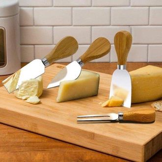 OEM Cuchillos Para Queso - Juego De 4 Cuchillos Para Queso - Bamb&uacute; - Acero Inoxidable - 4 Piezas