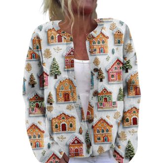 Generic Womens Cropped Christmas Jumpers Cardigan Funny Ugly Xmas Holiday Knit Jumper Long Sleeve Button Down Cardigan with Ribbed Cuffs Casual Festive Winter