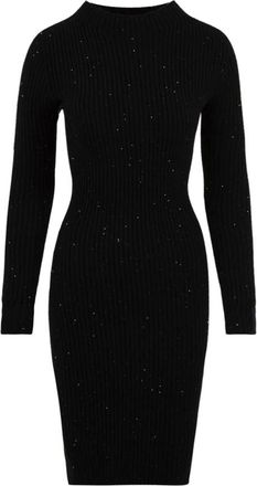 Hinnominate Sequined Ribbed Mock Neckline Dress - Dames - Kleedjes - Zwart - S - Polyester - Kleedjes
