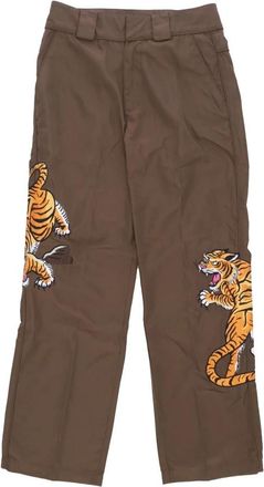 Market Bruine Flight Broek met Oversized Borduursel - Heren - Wijde Broeken - Bruin - XL - Leer - Broeken