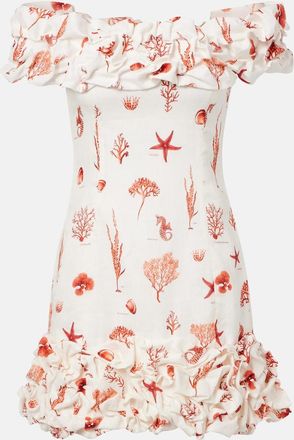 Agua Bendita Jardin printed off-shoulder linen minidress