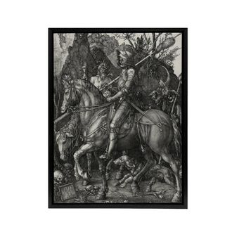 Artery8 Knight Death & the Devil Albrecht Durer Framed Canvas Wall Art Print in Grey | Size: W24 x H32