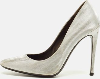 Roberto Cavalli Silver Metallic Lurex Fabric Pumps