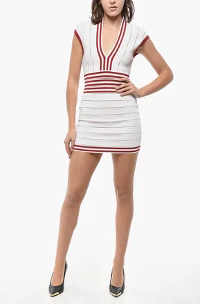 Balmain Fitted Dress with V-Neck and Contrast Details Balmain