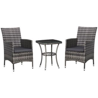OUTSUNNY Rattan Bistro Set Garden Chair Table Patio Outdoor Cushion Conservatory | TJ Hughes