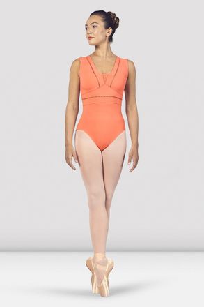 Bloch Ladies Zahra V Neckline Mesh Back Tank Leotard, Cantaloupe