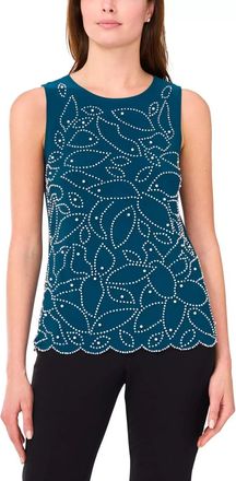 MSK Msk Tank Top Womens Neo Emerald Stretch Round Neck Scalloped Hem PAL 6