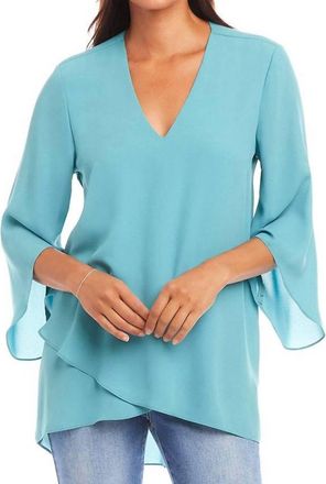 Karen Kane Bracelet Sleeve Asymmetric Top In Aqua