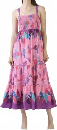 Celina Moon Stappy Smocked Midi Dress In Pink Haze