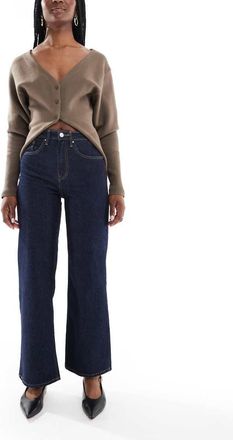 Only Juicy high waisted wide leg jeans with contrast stitch in indigo wash-Blue