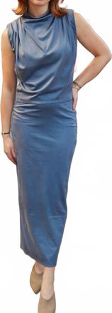 Line & Dot Alix Faux Suede Midi Skirt In Steel Blue