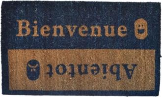 Imports Decor Bienvenue Abientot Coir Door Mat, French Welcome Goodbye Coconut Fiber Doormat with Non-Slip PVC Backing, Indoor Outdoor Entrance Rug