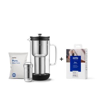 Aarke Aarke Purifier, Caraffa Filtrante Brevettata In Vetro E Acciaio Inox, 2.4l + Sacchetti Di Ricarica Per Filtri Pure Da 3 Pezzi