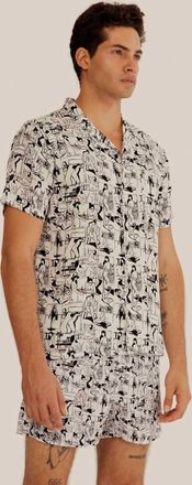 Arrels Barcelona Graphic Print Short Sleeve Shirt In White Vacances 21 X Quentin Monge