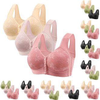 Generic support bras for large breasts Wirefree Sports Bra Ladies Underwear Wireless Wide Straps Front Closure Full Coverage High Support Everyday Bras Strapp