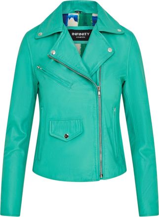 Infinity Leather Womens Aqua Blue Classic Brando Biker Jacket - Broome - Green Lamb Leather - Size 14 UK