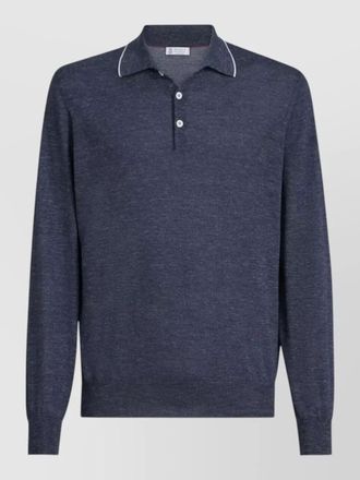 Brunello Cucinelli cashmere silk hemp long-sleeve polo shirt