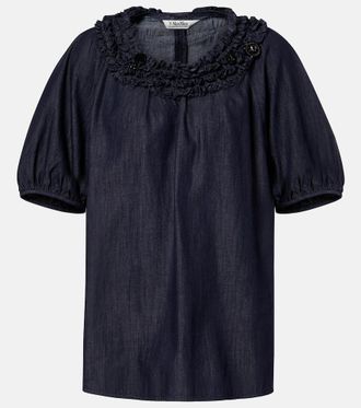 Max Mara Embellished ruffled denim blouse