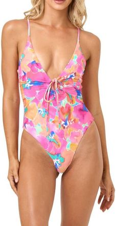 L*Space Piper Classic Keyhole One-Piece Swimsuit in Flower Play at Nordstrom, Size X-Large