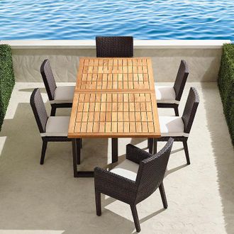 Frontgate Pierce 7-pc. Extendable Teak Dining Set in Bronze Finish - Snow with Logic Bone Piping - Frontgate