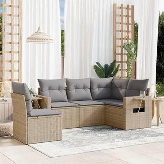 vidaXL Juego De Sof&aacute;s Jard&iacute;n Con Cojines 5 Pzas Rat&aacute;n Sint&eacute;tico Beige Vidaxl