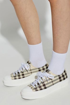 Burberry Sports Shoes With A Check Pattern, Womens, Beige