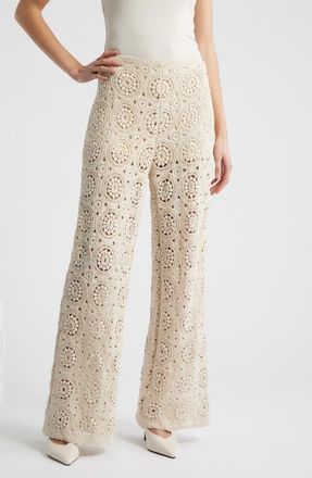 Frame Denim The Crochet Wide Leg Pants in Cream at Nordstrom, Size X-Small