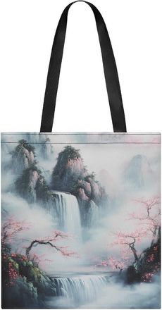 Generic Mountains Flowers Waterfall Womens Tote Casual Shopping Bag Lightweight Shoulder Bags Hobos Handbag for Work Travel Daily 35x40cm