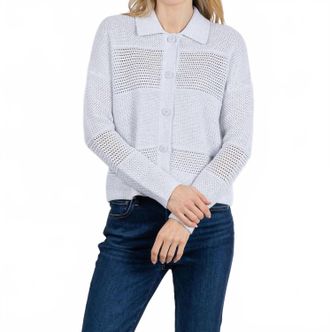 Kinross Cashmere Mixed Textured Collared Cardigan In Dove