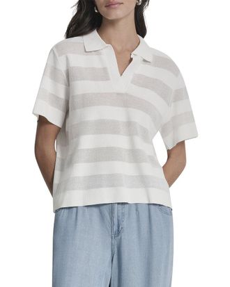 DKNY Sheer Striped Polo Sweater