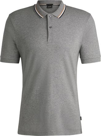 BOSS Polo in cotone con ricamo logo - Grigio