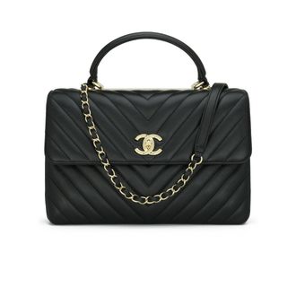 Chanel Black Chevron Trendy Top Handle Bag
