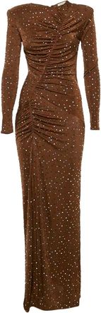 New Arrivals 2020s maxi-jurk met ruches en stras - Bruin