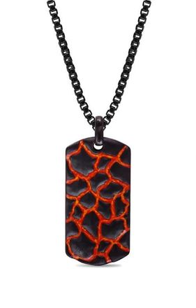 LuvMyJewelry Earth Fire Silver & Enamel Tag Necklace in Dark Grey at Nordstrom
