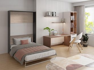 Vente-Unique Letto estraibile 140 x 200 cm Apertura verticale manuale Naturale e Antracite - MALINA II