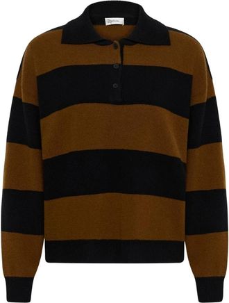 MY ESSENTIAL WARDROBE Jola Gebreide Trui met Korte Mouwen - Dames - Polos - Bruin - M - Wol - Tops