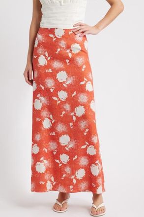 Faithfull The Brand Martina Floral Linen Maxi Skirt in Sunrose Rosso at Nordstrom, Size Xx-Large